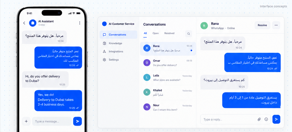 AI customer service concept across mobile and desktop
