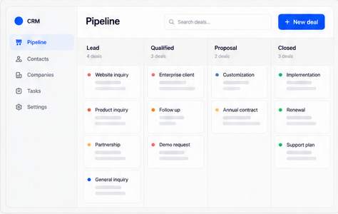 CRM pipeline interface concept